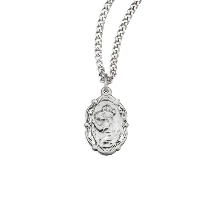 Saint Christopher Fancy Oval Sterling Silver Medal - S360418