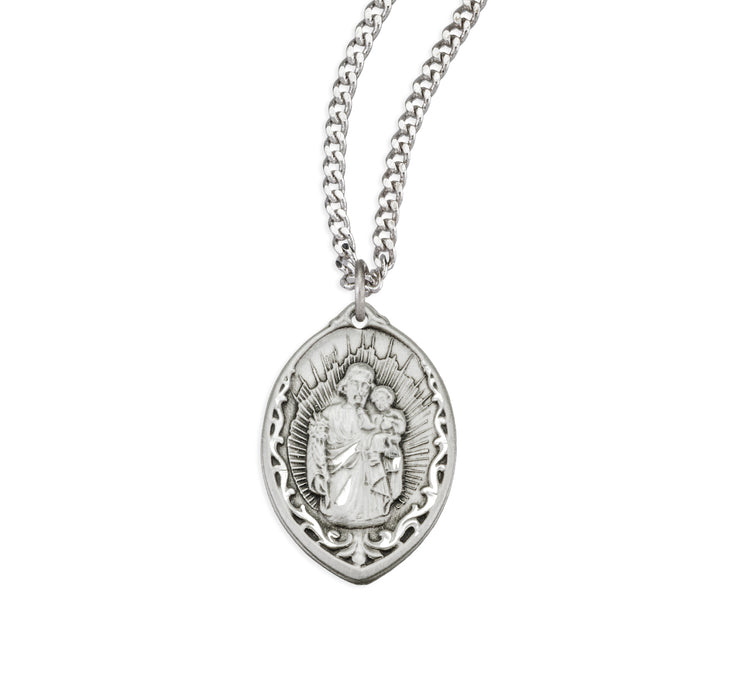 Sterling Silver Almond-Shaped St. Joseph Pendant with Rays - S362518