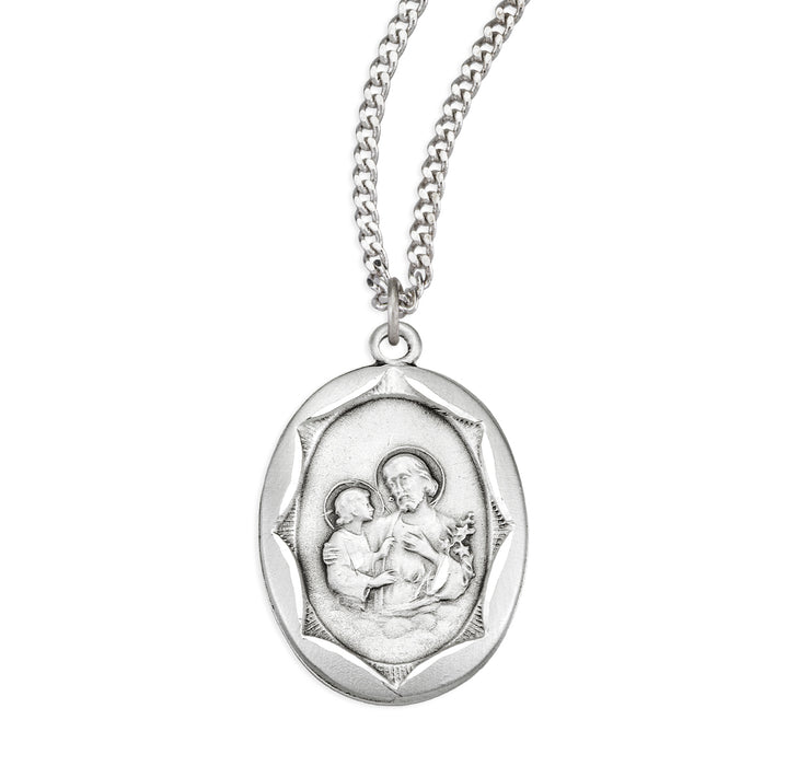 Sterling Silver St. Joseph Pendant with Scalloped Border - S362624