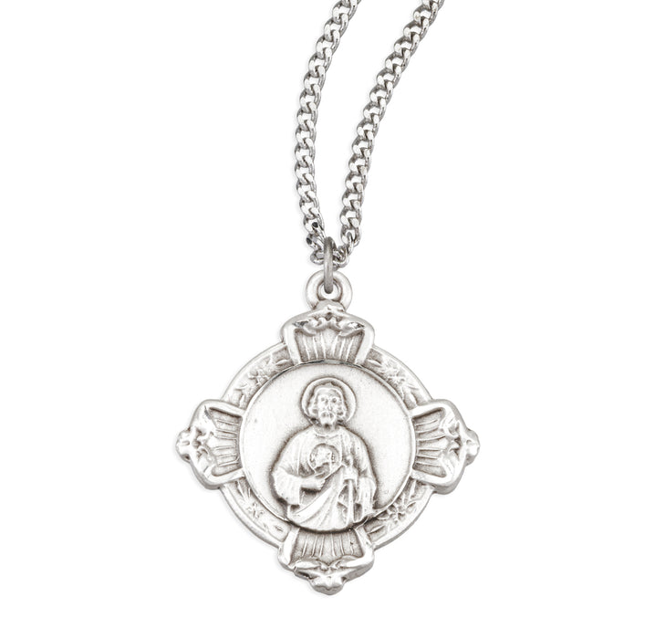 Sterling Silver St. Jude Cross Medal with Sacred Heart of Jesus Back - S362724