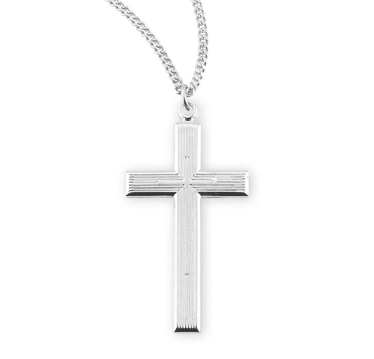 Sterling Silver Cross with High Polished Inlayed Cross - S370418