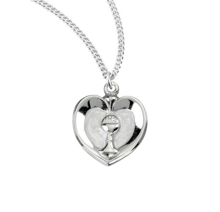 Sterling Silver Chalice Heart Pendant with Pearl Epoxy - S3718WH18