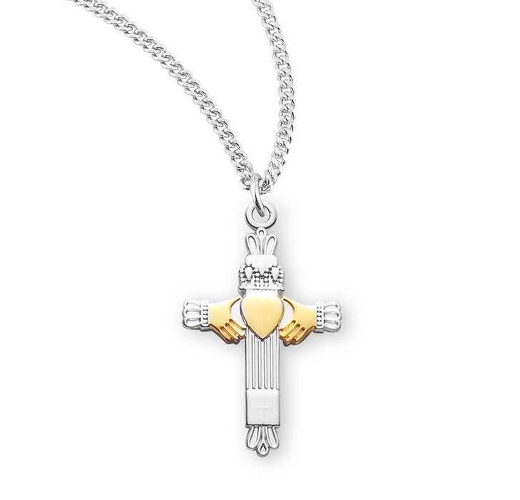 Two-Tone Sterling Silver Claddagh Cross - S3739TT18