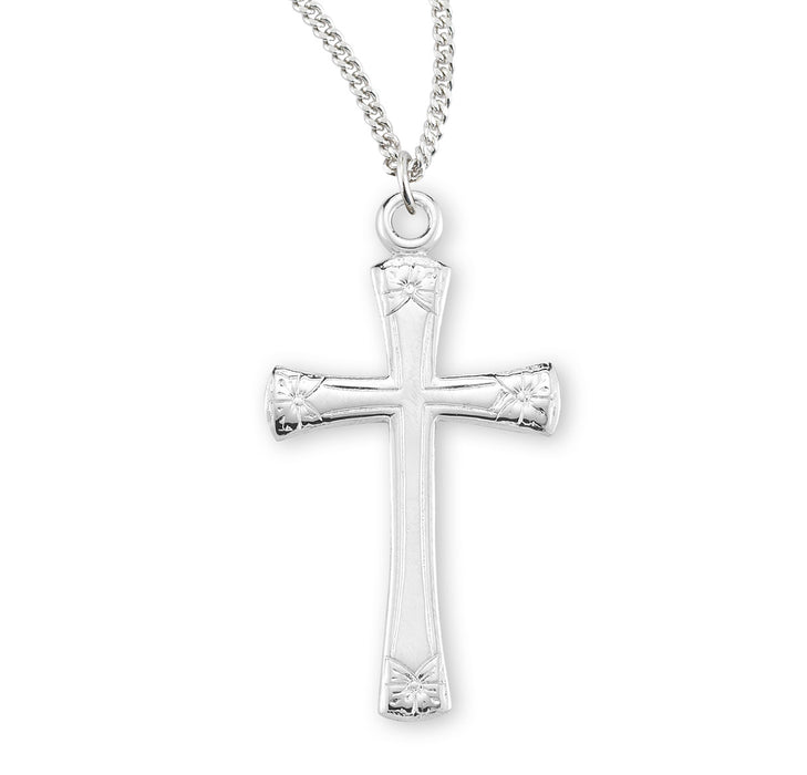 Flower Tipped Sterling Silver Cross - S374618