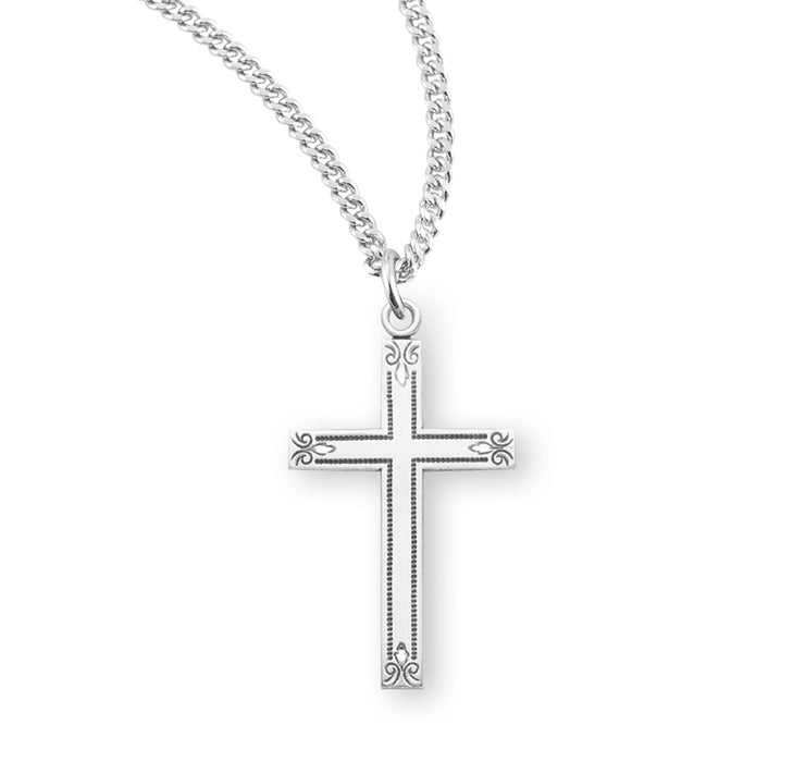 Sterling Silver Flower Tipped Cross - S376318