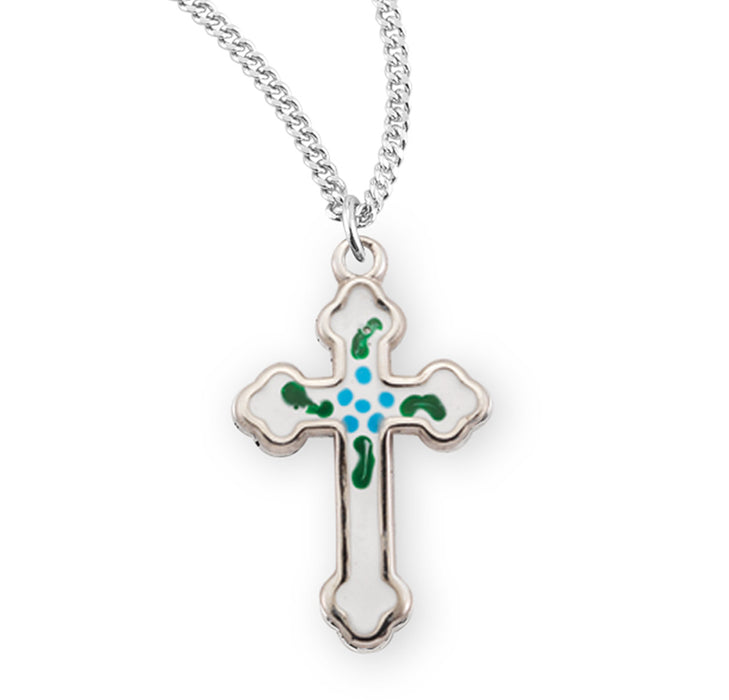 Sterling Silver Budded Latin Style Enameled Cross - S3768A13