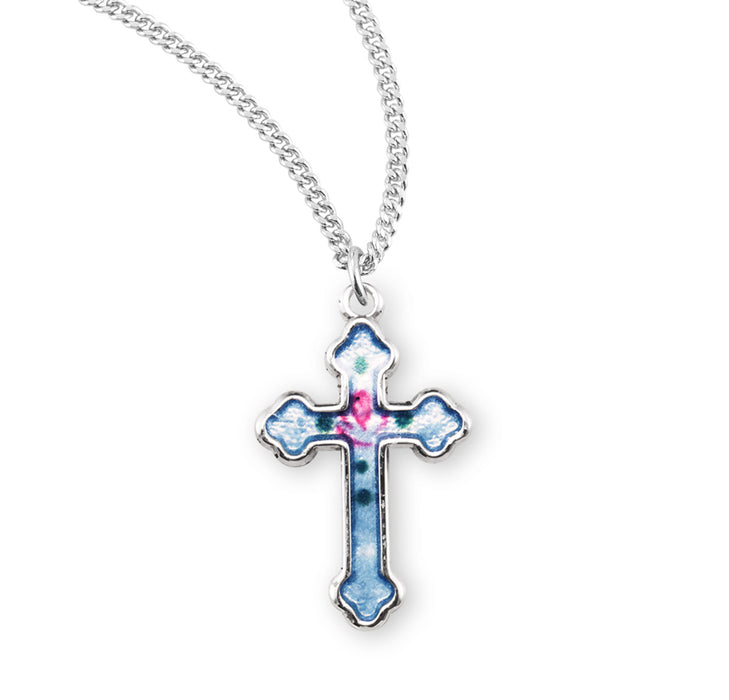 Sterling Silver Blue Enameled Cross - S3768BL13