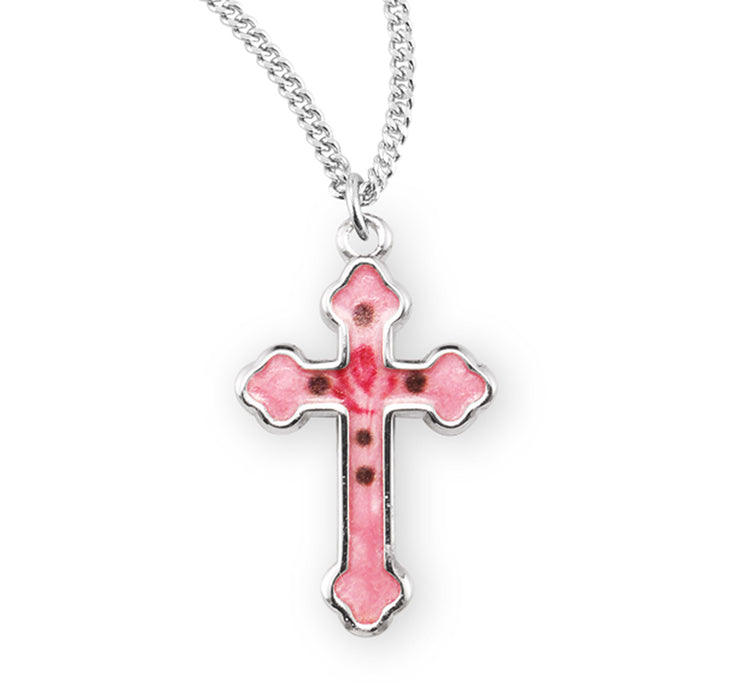 Sterling Silver Pink Enameled Cross - S3768PK18