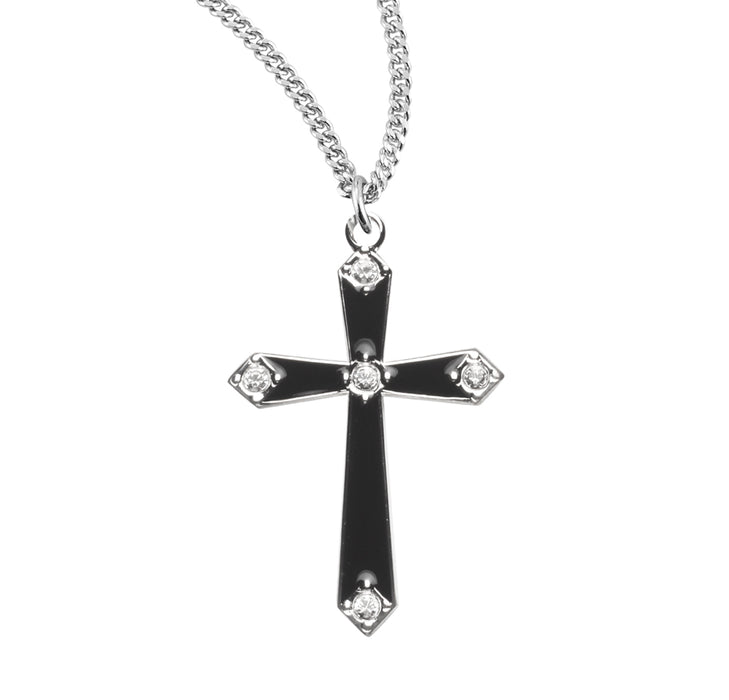 Sterling Silver Black Enameled Cross - S3776BK18