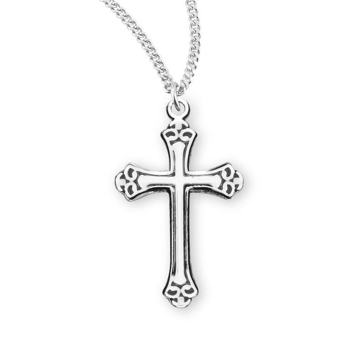 Swirl Tip Black Enameled Sterling Silver Cross - S3794BK18