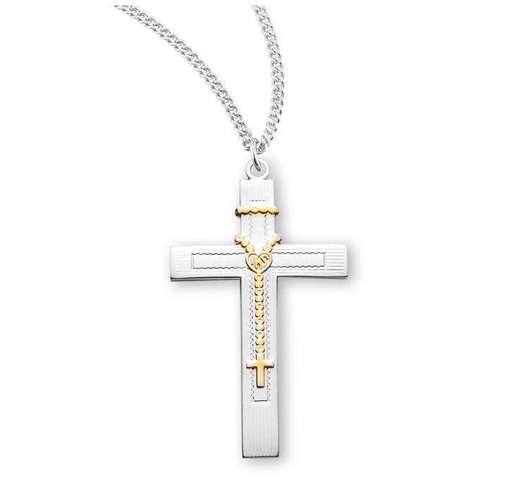 Two Tone Sterling Silver Cross - S3799TT18