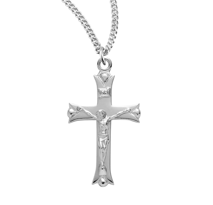 Leaf Tipped Sterling Silver High Polished Crucifix - S380918