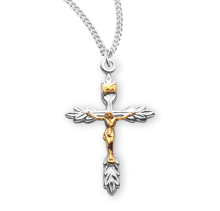 Sterling Silver Two Toned Wheat Crucifix - S3810TT18