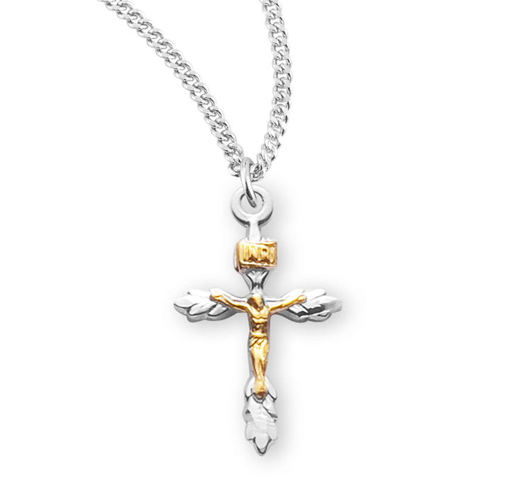 Sterling Silver Two Toned Wheat Crucifix - S3811TT18