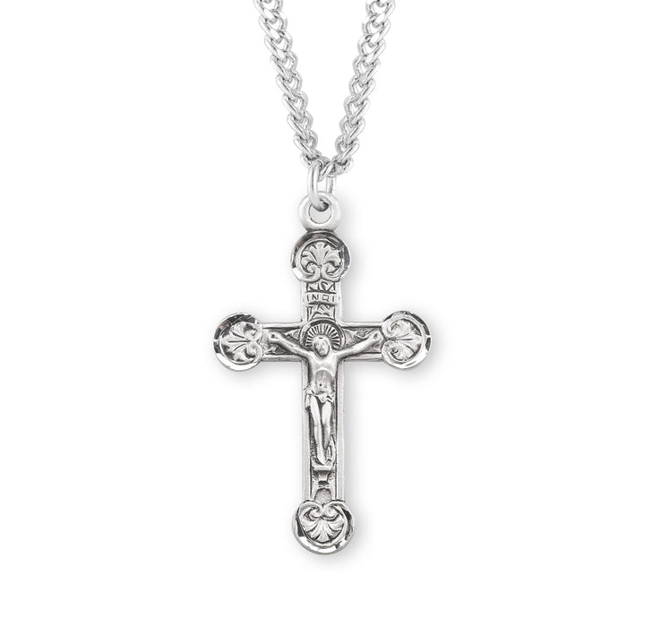 Floret Tipped Sterling Silver Crucifix - S384524