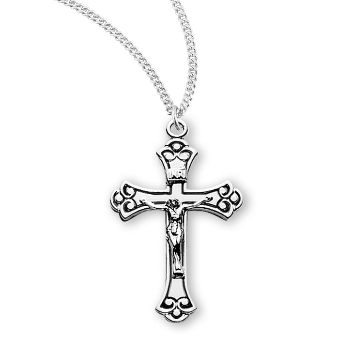 Sterling Silver Black Enameled Crucifix - S3894BK18