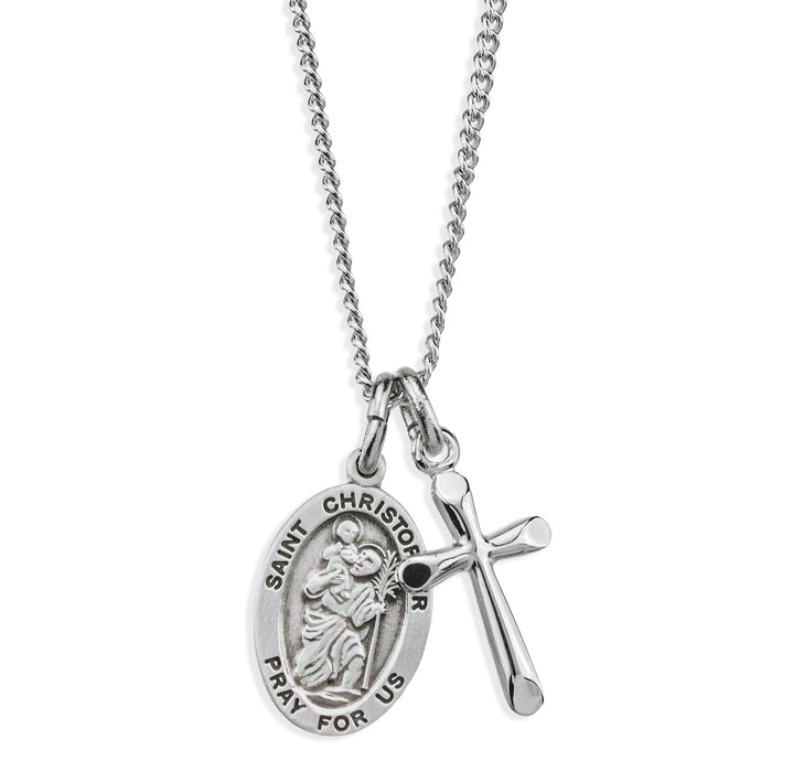 Sterling Silver St. Christopher Medal and Small Cross - S4334372718