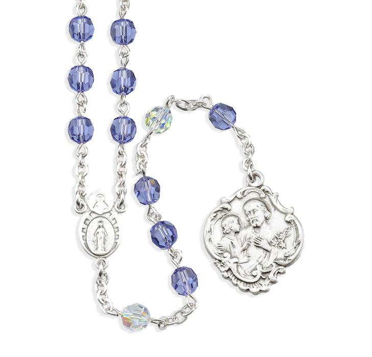 Sterling Silver St. Joseph Chaplet with Miraculous Centerpiece made with Finest Crystal 6mm Tanzanite Beads  - S4933623