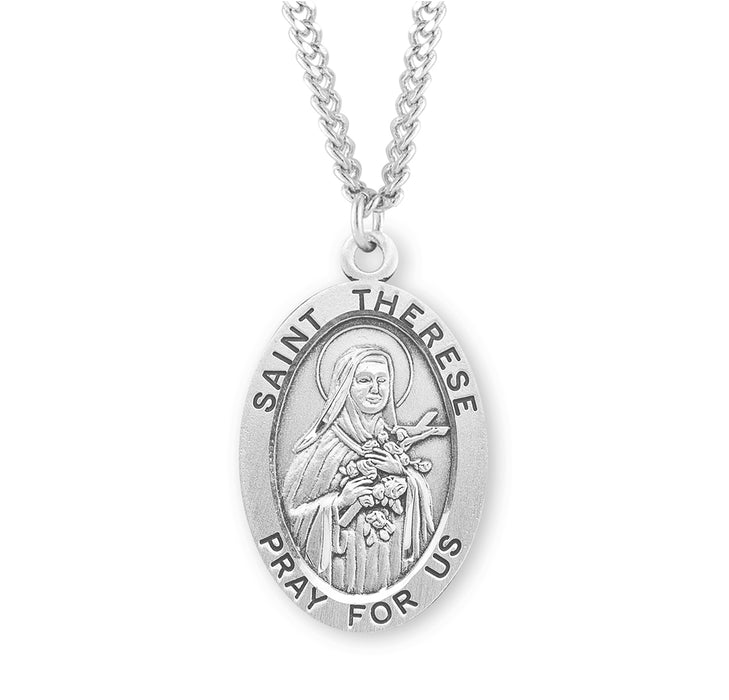 Patron Saint Therese of Lisieux Oval Sterling Silver Medal - S548924