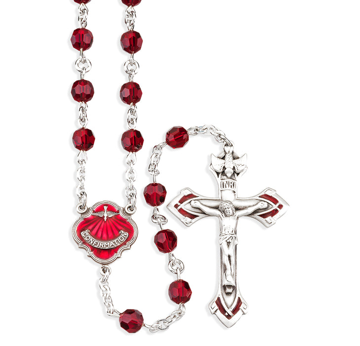 Sterling Silver Holy Spirit Rosary made with  Finest 6mm Crystal Ruby Beads  - S560RBHS