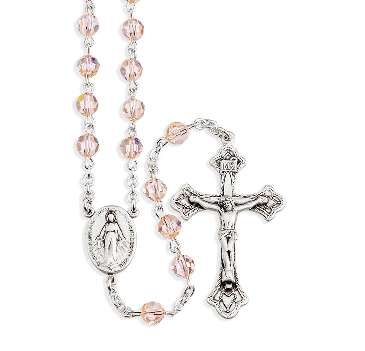 Sterling Silver Rosary Hand Made with finest Austrian Crystal 6mm Silk Faceted Round Beads by HMH - S560SL