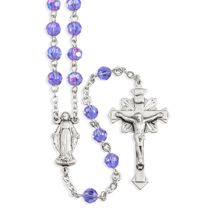 Sterling Silver Rosary Hand Made with finest Austrian Crystal 6mm Violet Faceted Round Beads by HMH - S560VT