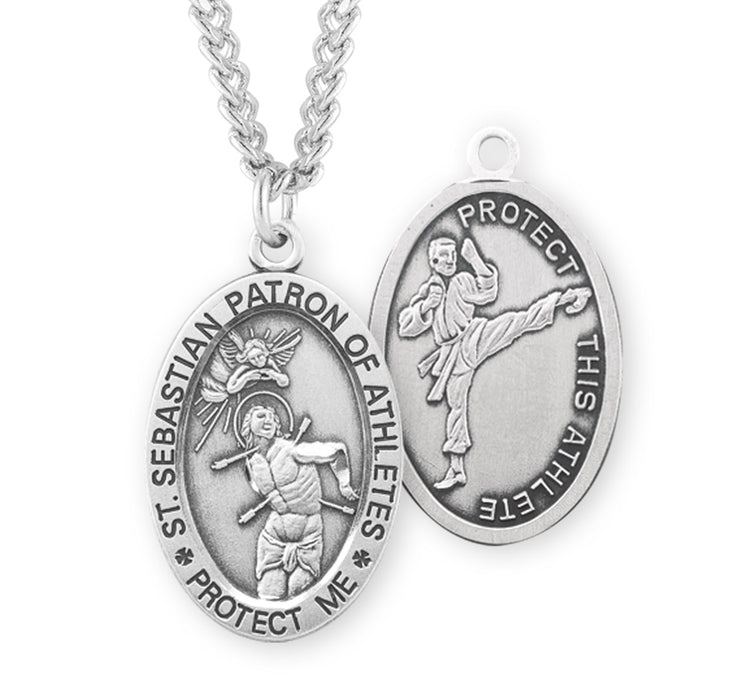 Saint Sebastian Oval Sterling Silver Martial Arts Male Athlete Medal - S605324