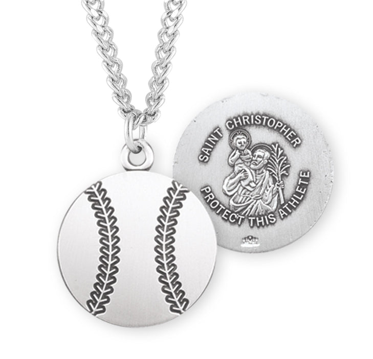 Saint Christopher Oval Sterling Silver Baseball Athlete Medal - S701124