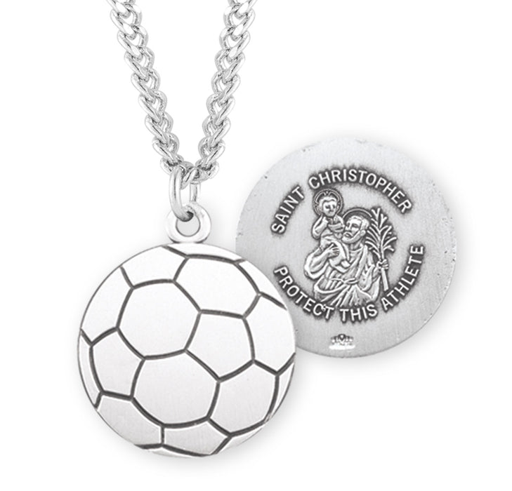 Saint Christopher Sterling Silver Soccer Athlete Medal - S701324