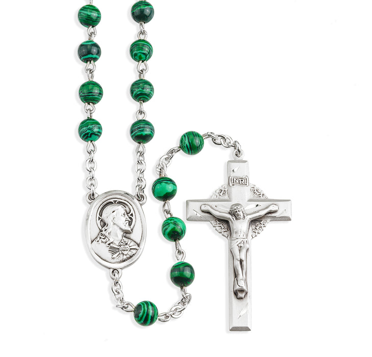 Genuine Malachite Sterling Silver Rosary - S760MA