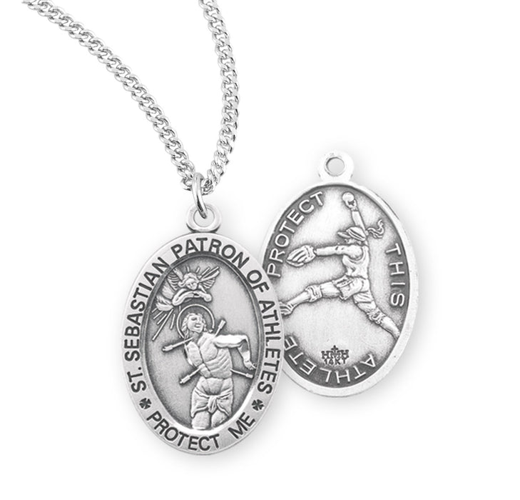 Saint Sebastian Oval Sterling Silver Female Softball Athlete Medal - S804118