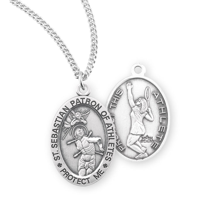 Saint Sebastian Oval Sterling Silver Female Tennis Athlete Medal - S804718