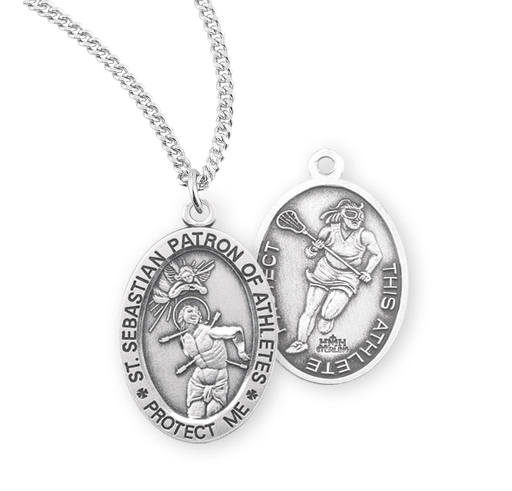 Saint Sebastian Oval Sterling Silver Female Swimming Athlete Medal - S805018