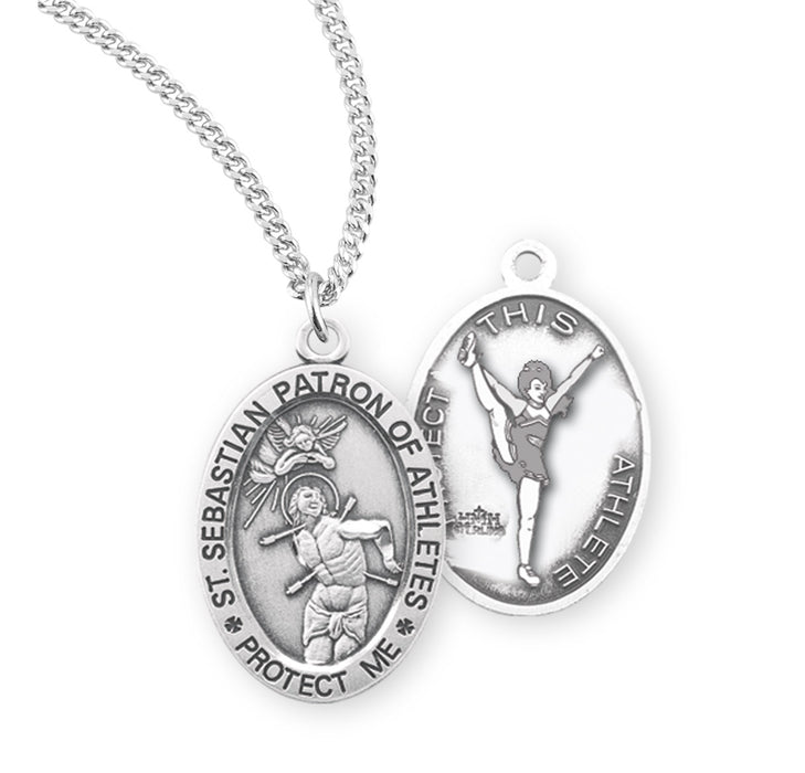 Saint Sebastian Oval Sterling Silver Female Cheer Athlete Medal - S805618