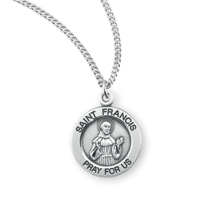 Patron Saint Francis of Assisi Round Sterling Silver Medal - S815518