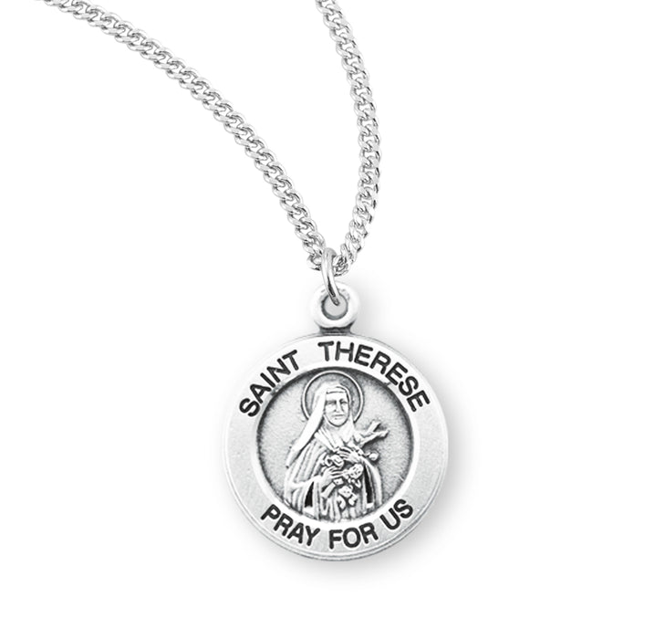 Patron Saint Therese of Lisieux Round Sterling Silver Medal - S838918