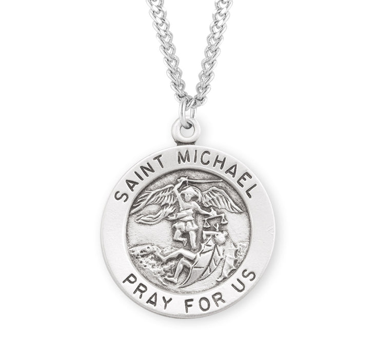 Patron Saint Michael the Archangel Round Sterling Silver Medal - S882224