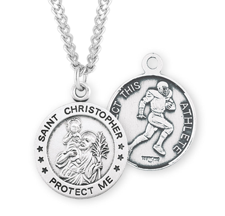 Saint Christopher Round Sterling Silver Football Male Athlete Medal - S901224