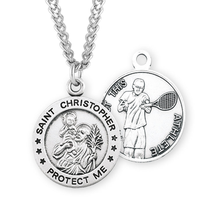 Saint Christopher Round Sterling Silver Tennis Male Athlete Medal - S901724