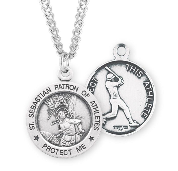 Saint Sebastian Round Sterling Silver Baseball Male Athlete Medal - S904124