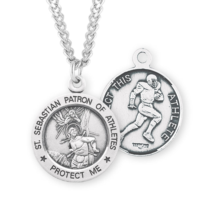 Saint Sebastian Round Sterling Silver Football Male Athlete Medal - S904224