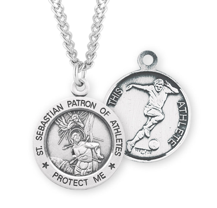 Saint Sebastian Round Sterling Silver Soccer Male Athlete Medal - S904324