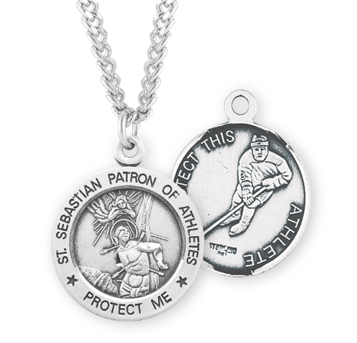 Saint Sebastian Round Sterling Silver Hockey Male Athlete Medal - S904524