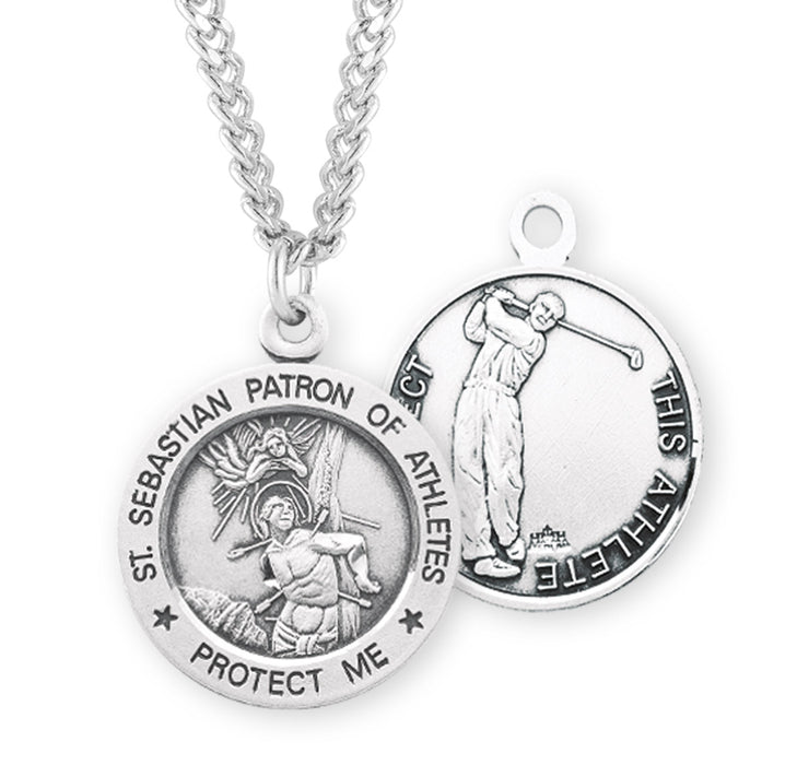 Saint Sebastian Round Sterling Silver Golf Male Athlete Medal - S904624