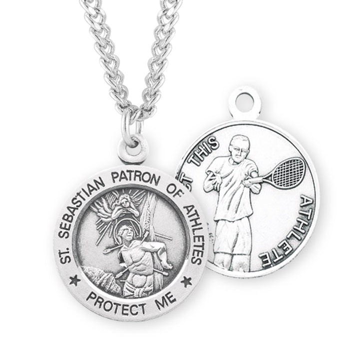 Saint Sebastian Round Sterling Silver Tennis Male Athlete Medal - S904724