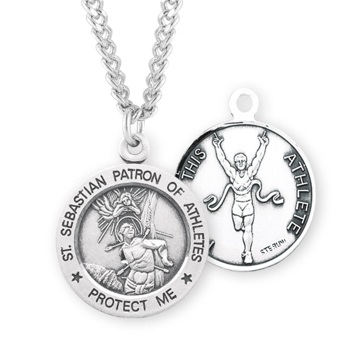 Saint Sebastian Round Sterling Silver Track Male Athlete Medal - S904824