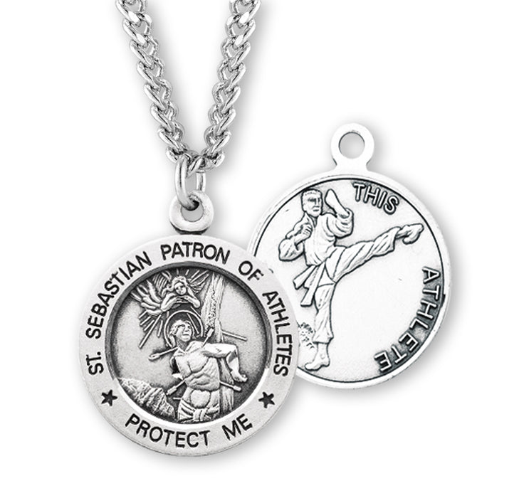 Saint Sebastian Round Sterling Silver Martial Arts Male Athlete Medal - S905324