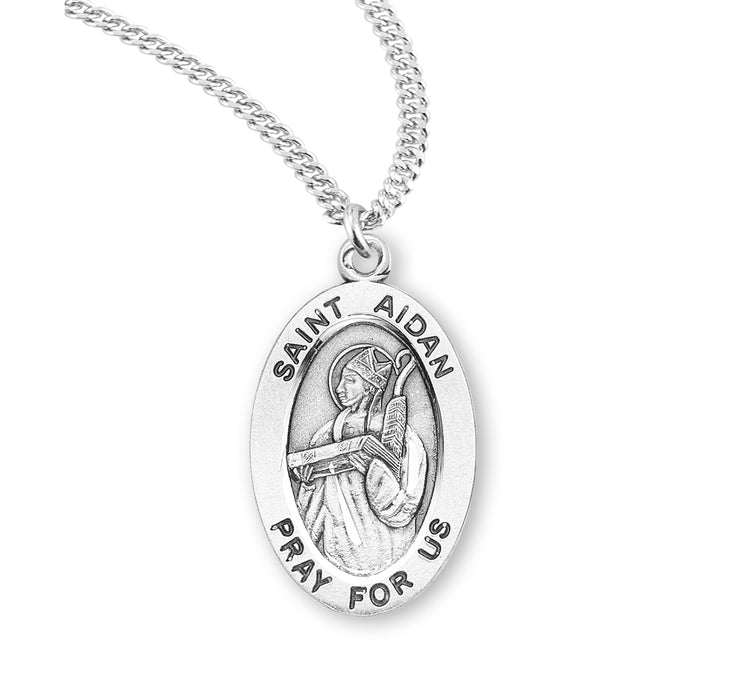 Patron Saint Aidan Oval Sterling Silver Medal - S920320