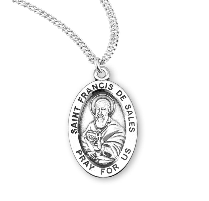 Patron Saint Francis De Sales Oval Sterling Silver Medal - S925620