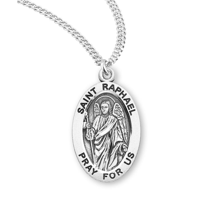 Patron Saint Raphael Archangel Oval Sterling Silver Medal - S933720